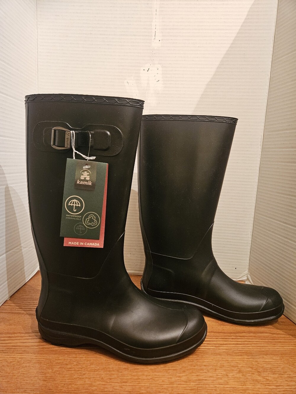 Kamik Black Tall Waterproof Rain Boots with Side Buckle